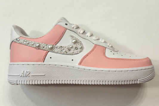 Pink Air Force 1 With Crystals and Pearls